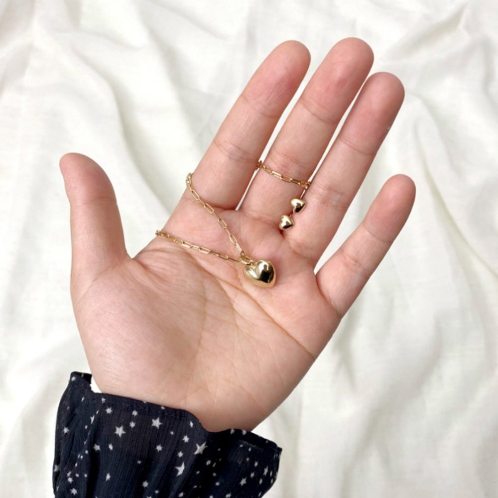 NWT Ana Luisa Gold Heart Necklace + Earrings Lev Matching Set